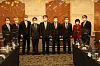 From left, Jin Ok-dong, CEO of Shinhan Bank; Park Jong-bok, CEO of Standard Chartered Bank Korea; Hur Yin, CEO of KB Kookmin Bank; Kim Kwang-soo, chairman of the Korea Federation of Banks; Jeong Eun-bo, governor of Financial Supervisory Service; Kwon Kwang-seok, CEO of Woori Bank; Park Sung-ho, CEO of Hana Bank; Yoo Myung-soon, CEO of Citibank Korea; and Kwon Jun-hak, CEO of NongHyup Bank pose after a meeting Tuesday. FSS chief Jeong told the bank chiefs his institution will focus more on proactive and less reactive supervision and asked them to tighten up on loans to households while also serving the needs of the economically vulnerable. [FINANCIAL SUPERVISORY SERVICE]
