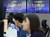 A screen in Hana Bank's trading room in central Seoul shows stock and foreign exchange markets open on Monday. [YONHAP]
