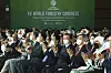 President Moon Jae-in, fifth from far right, applauds during the opening ceremony of the 15th World Forestry Congress at Coex in Gangnam District, southern Seoul, Monday, along with Qu Dongyu, director general of the Food and Agriculture Organization of the United Nations (FAO), sixth from right; Choi Byeong-am, minister of the Korea Forest Service (KFS), fourth from right; and Princess Basma bint Ali of Jordan, third from right. [NEWS1]