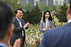 President Yoon Suk Yeol, left, and first lady Kim Keon-hee applaud after a luncheon marking the opening of the Yongsan Children's Garden in central Seoul on May 4. [PRESIDENTIAL OFFICE]