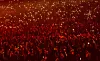 The crowd at ″Conan Gray Live in Seoul″ holds up their smartphones with red lights during the concert at KSPO Dome in southern Seoul on Tuesday. [LIVE NATION KOREA]