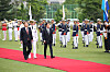 Korean President Yoon Suk Yeol, left, and Japanese Prime Minister Fumio Kishida, right, observe an honor guard during a welcoming ceremony at the Yongsan presidential office in central Seoul Sunday ahead of their bilateral summit. [JOINT PRESS CORPS]