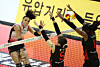 Elizabet Inneh-Varga of Daejeon KGC, left, attacks during a V League game against the Gwangju AI Peppers at Pepper Stadium in Gwangju on Feb. 21. [YONHAP]