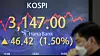 A screen at Hana Bank's trading room in Jung District, central Seoul, shows the final figure for the Kospi on Monday. [NEWS 1]