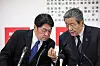 Hiroshi Moriyama, Secretary General, speaks to Liberal Democratic Party Policy Research Council Chair Itsunori Onodera at the Liberal Democratic Party's (LDP) headquarters on Oct. 27, 2024, in Tokyo, Japan. [REUTERS/YONHAP]