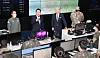 President Yoon Suk-yeol, center left, and U.S. President Joe Biden, center right, speak to troops during a visit to the Korean Air and Space Operations Center (KAOC) at Osan Air Base in Pyeongtaek, Gyeonggi, Sunday afternoon. Biden later concluded his three-day visit to Seoul and departed for Tokyo. [JOINT PRESS CORPS]
