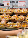 The retail price of sweet persimmons in Korea increased by 32.2 percent on year on Monday to 14,736 won ($10.92) for a pack of 10, data from the Korea Agro-Fisheries & Food Corporation (aT) showed. The rise in persimmon prices is linked to unfavorable weather conditions during this year's summer, including scorching heat and heavy rainfall, which led to subpar fruit growth and reduced supply. The photo shows persimmons on display at a large supermarket in Seoul on Tuesday. [YONHAP]