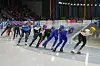 Speed Skaters compete during the men's mass start event of the ISU World Cup Speed Skating in Tomaszow Mazowiecki, Poland on Sunday. [AP PHOTO]