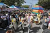 Performers play traditional African music to ward off evil spirits and diseases on Sunday in Seongbuk District, central Seoul during this year’s Seongbuk Global Food Festival Nurimasil, held for the first time in three years due to the pandemic. Some 40 countries participated in the event to promote their traditional cultures and foods. [NEWS1]