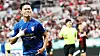 Oh Hyeon-gyu celebrates after scoring for the Suwon Samsung Bluewings in a K League game against FC Seoul at Seoul World Cup Stadium on Sept. 4. [NEWS1]