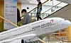 A model of an Asiana plane displayed at the airliner's headquarters in Gangseo District, western Seoul, on Monday where a shareholder meeting was held. [YONHAP]