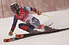 Jung Dong-hyun passes a gate during the first run of the men's giant slalom at the 2022 Winter Olympics on Sunday at National Alpine Skiing Centre, Yanqing district, Beijing. [AP/YONHAP]