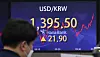 An electronic display board at Hana Bank in central Seoul shows market on Wednesday. [NEWS1]