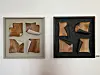 Park Joo-hyung's wooden otchil (lacquer-coating) accessories, top, and enlarged canvas versions that have become wall art. [SHIN MIN-HEE]