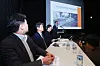 Officials from Hanwha Ocean hold a press conference on March 5 after filing a police complaint against HD Hyundai Heavy Industries, alleging that executives from their rival were responsible for a convicted breach of military secrets, which included Hanwha Ocean’s warship design. [YONHAP]