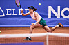 Jang Su-jeong returns the ball to Spain's Rebeka Masarova during the women's singles final at the WTA 125 Nordea Open in Bastad, Sweden on Friday. [AFP/YONHAP]