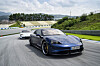 Porsche's Taycan is driven at the 2020 Porsche World Roadshow on Sept. 2 at the AMG Speedway in Yongin, Gyeonggi. [PORSCHE KOREA]