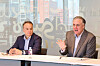 Paul Burton, general manager of the Asia-Pacific region at IBM, and Christopher Padilla, vice president for government and regulatory affairs, discuss deepfakes issue during a press event in Yeouido, western Seoul, on Wednesday. [IBM KOREA]