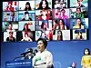 First Lady Kim Jung-sook delivers a congratulatory speech during a virtual launch ceremony for foreigners who promote Korean culture at the Korea Creative Content Agency in Seoul on Thursday. [YONHAP]