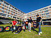 Students pose for a photo in front of SUNY Korea's campus in the Incheon Global Campus area [INCHEON GLOBAL CAMPUS]