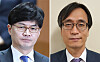 A brawl breaks out on Wednesday between Han Dong-hoon, left, and Jeong Jin-ung as Jeong tried to confiscate Han's mobile phone as a part of an investigation into the suspicion that Han had colluded with a reporter to blackmail a possible witness.  [YONHAP]