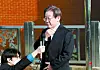 Democratic Party (DP) leader Lee Jae-myung speaks to reporters as he is discharged from Seoul National University Hospital in Jongno District, central Seoul, Wednesday, after he was stabbed in the neck last week. [YONHAP]