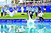 Ko Jin-young, center, jumps into Poppie's Pond after winning the ANA Inspiration — now called the Chevron Championship — at the Mission Hills Country Club in Rancho Mirage, California on April 8, 2019. [LPGA]