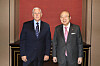 Hanwha Group Chairman Kim Seung-youn, right, poses with former U.S. Vice President Mike Pence at the Westin Josun Hotel in central Seoul on Thursday. [HANWHA]
