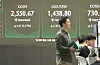 A screen in Hana Bank's trading room in central Seoul shows the Kospi opening on Monday. [YONHAP]
