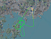 The air route of a Jin Air flight bound for Japan's Okinawa that returned to its departure airport after blasting sounds were heard from near its engine on Feb. 25 is pictured in an image provided by Flightradar24. [YONHAP]