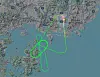 The air route of a Jin Air flight bound for Japan's Okinawa that returned to its departure airport after blasting sounds were heard from near its engine on Feb. 25 is pictured in an image provided by Flightradar24. [YONHAP]