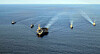 The aircraft carrier USS Carl Vinson, center, leads a group of South Korean, U.S. and Japanese destroyers for a trilateral exercise south of Jeju Island on Nov. 26. On the left of the USS Carl Vinson is the USS Kidd and the JS Kirisame, while on the right is the ROKS Sejong the Great and the USS Sterett. [U.S. NAVY]