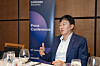 Samsung Biologics CEO John Rim talks to reporters during a press conference Monday on the sidelines of the BIO International Convention in San Diego. [SAMSUNG BIOLOGICS]