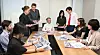 Korea JoongAng Daily’s editors hold a story meeting at the newspaper’s new headquarters in Sangam-dong, Mapo District, in western Seoul, including Chief Editor Anthony Spaeth, center, and Managing Editor Lee Moo-young, third from right. [PARK SANG-MOON]