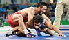 Korean Greco-Roman wrestler Ryu Han-su, left, takes on Mihran Harutyunyan of Armenia in the quarterfinals for the Men's Greco-Roman 66-kilogram event at the Rio Olympics in 2016. [JOINT PRESS CORPS]