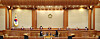Constitutional Court President Yoo Nam-seok, center, appointed by former President Moon Jae-in, as well as eight other justices announce a decision on controversial bills that were pushed through the National Assembly by the Democratic Party in April 2022 on Thursday in central Seoul. [YONHAP]
