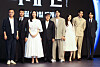 From left, actors Kim Eui-sung, Yum Jung-ah, director Choi Dong-hoon, actors So Ji-sub, Kim Tae-ri, Kim Woo-bin and Ryu Jun-yeol pose for the photos at a press event to promote their film 'Alienoid Part 1' at Conrad Seoul in Yeouido, western Seoul on Thursday. [YONHAP]