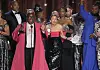 Michael R. Jackson, left, accepts the award for best new musical for ″A Strange Loop″ at the 75th annual Tony Awards on Sunday at Radio City Music Hall in New York. [AP]