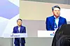 KG Mobility Chairman Kwak Jea-sun speaks during a press briefing at the show on Thursday. [KG MOBILITY]