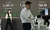 A screen in Hana Bank's trading room in central Seoul shows the Kospi closing at 2,569.71 on Friday. [YONHAP]