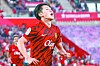 Mallorca midfielder Lee Kang-in celebrates after scoring against Getafe in a La Liga game at Son Moix stadium in Mallorca, Spain on April 23.  [EPA/YONHAP]