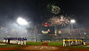 Players from the Dream All-Stars and Nanum All-Stars watch a fireworks display at the end of the KBO All-Star Game at Sajik Baseball Stadium in Busan on July 15.  [NEWS1]