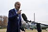 U.S. President Joe Biden speaks with reporters after stepping off Marine One on the South Lawn of the White House in Washington on Monday. [AP/YONHAP]