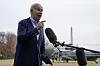 U.S. President Joe Biden speaks with reporters after stepping off Marine One on the South Lawn of the White House in Washington on Monday. [AP/YONHAP]