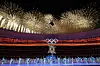 Fireworks explode over the stadium during the closing ceremony of the 2022 Winter Olympics on Sunday. [AP/YONHAP]