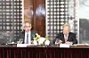 Koichi Aiboshi, left, Japanese ambassador to Korea, and Korea Enterprises Federation (KEF) Chairman Sohn Kyung-shik, during a luncheon event held at the Westin Josun Hotel in central Seoul, Wednesday [KEF]