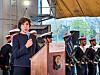 French Minister for Europe and Foreign Affairs Catherine Colonna delivers a speech aboard the French Navy frigate Prairial on Saturday morning in Incheon. [MICHAEL LEE]