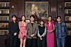 From left, singer Kyuhyun, actor Lee Da-hee, producers Kim Jae-won and Kim Na-hyun, entertainer Hong Jin-kyung and rapper Hanhae pose during the online press event of Netflix's dating reality show 'Single's Inferno 2' on Tuesday. [NETFLIX]