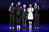 The cast and crew for the upcoming ballet performance of 'A Midsummer Night's Dream' pose during a press conference at the Sejong Center for the Performing Arts in Jongno District, central Seoul, on Monday. From left: dancer Liang Shih-huai, choreographer Joo Jae-man, Sejong Center for the Performing Arts CEO Ahn Ho-sang and dancers Won Jin-ho and Lee Seung-yong [SEJONG CENTER FOR THE PERFORMING ARTS]