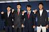 Head coaches of the four K League 1 clubs set to compete at the 2025-2026 Asian Football Confederation Champions League tournaments pose for photos before their joint press conference at the Korea Football Association House in Seoul on Sept. 4. From left: Shin Tae-yong of Ulsan HD FC, Chung Kyung-ho of Gangwon FC, Kim Gi-dong of FC Seoul and Park Tae-ha of the Pohang Steelers. [YONHAP]